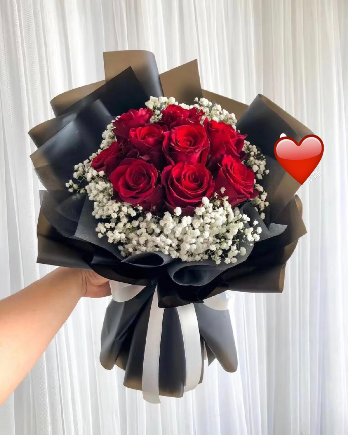 9Stalks Red Roses With Baby’s Breath