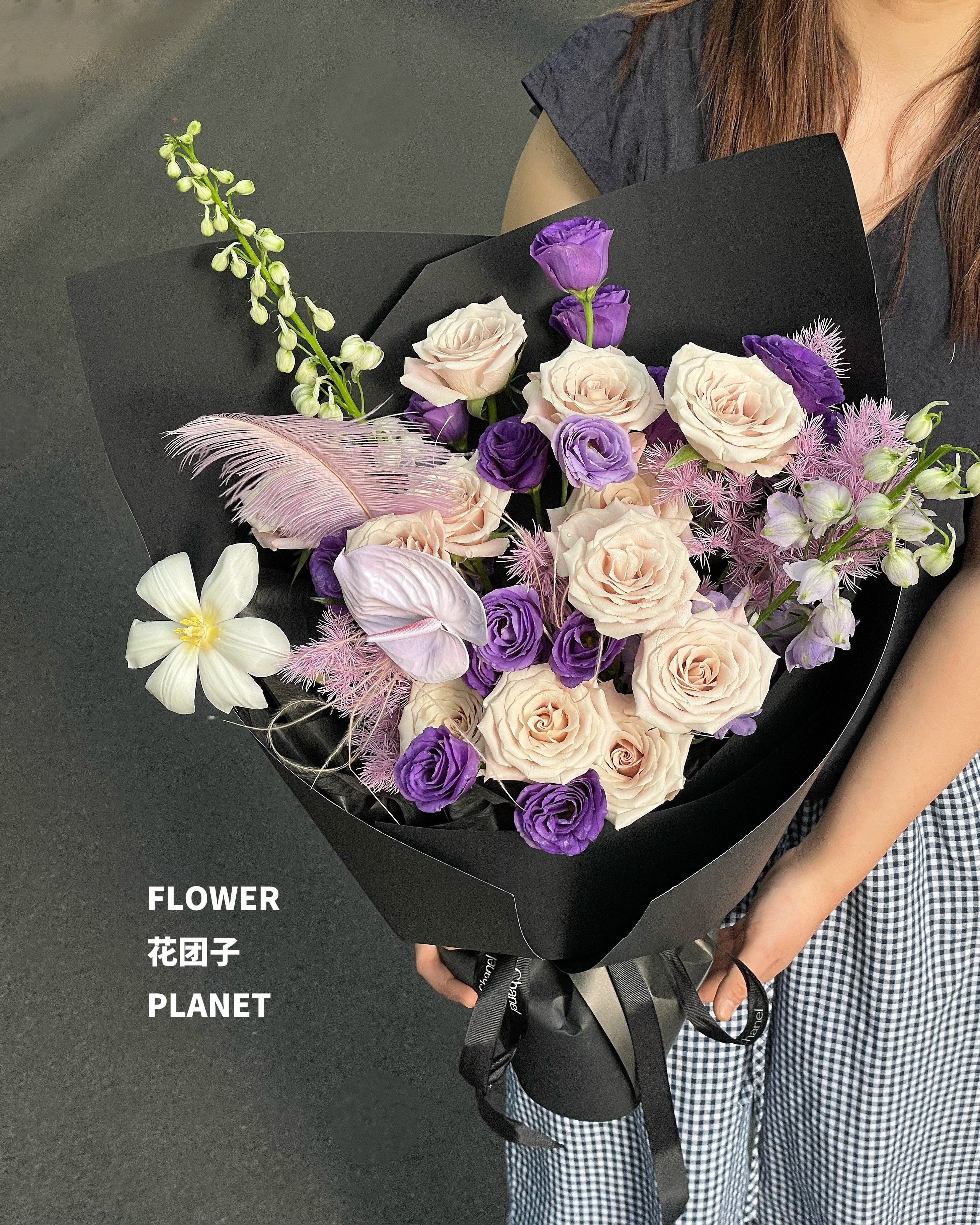 In shades of black and purple