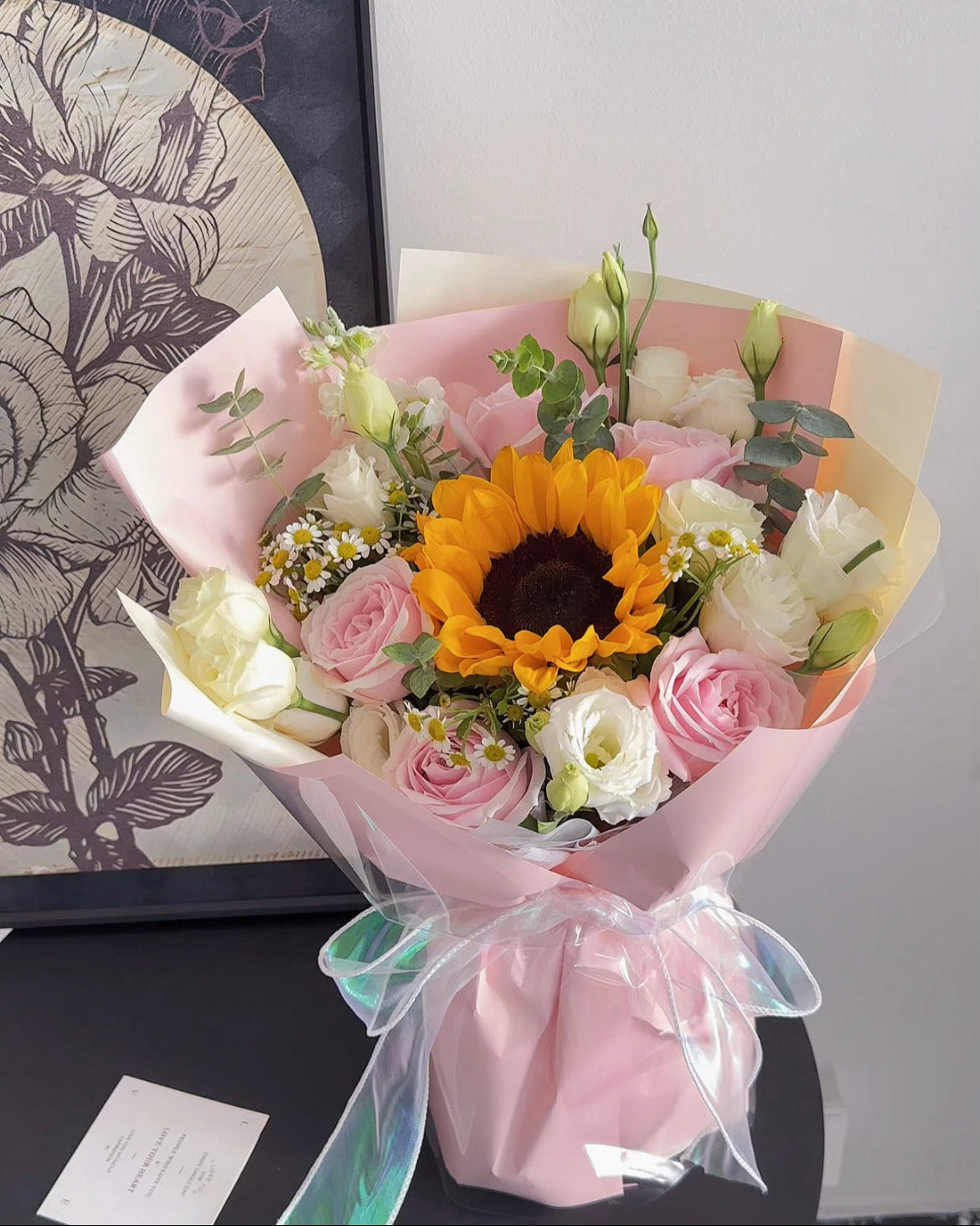 Pink Color Tone Sunflower Graduation Bouquet